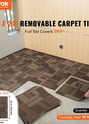 Carpet Tiles Reusable, 24"x 24"Carpet Squares With Padding Attached, Soft Padded Carpet Tiles, Easy Install DIY for Bedroom Living Room (24Tiles, Mixed Brown)