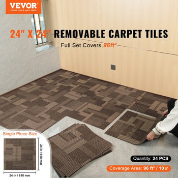 Carpet Tiles Reusable, 24"x 24"Carpet Squares With Padding Attached, Soft Padded Carpet Tiles, Easy Install DIY for Bedroom Living Room (24Tiles, Mixed Brown)