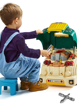 Engine Toy, 60 Pieces, Kids Mechanic Car Repair Set with Removable Parts, Lights and Sounds, Steering Wheel and Horn, Kids Mechanic Workshop Set for Toddler Ages 3 Years and Up, Green
