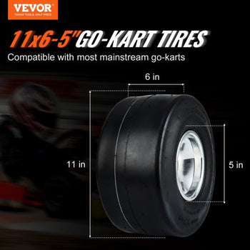 Go Kart Tires and Rims, 11x6-5" Go Kart Wheels, 2-Pack Rear Wheels, Aluminum Alloy Rims and Rubber Tires, Hub-Rim Fit Bolt Pattern 1.57 inch with 3 Bolt Holes, Replacement Pneumatic Tire