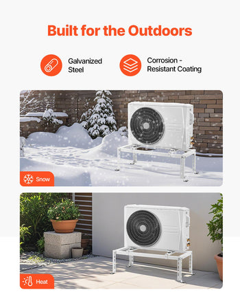 Mini Split Ground Stand, Adjustable Anti-Vibration Mini Split Stand for 9000-24000 BTU Ductless Air Conditioner Heat Pump, Heavy Duty AC Base Bracket Floor Mount w/ 551LBS Max. Load Capacity