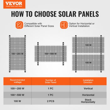 50-Inch Solar Panel Mounting Brackets, 0 to 90° Adjustable Tilt Mount Brackets Support 100-550W Solar Panels, Lightweight Aluminum Brackets with Folding Tilt Legs for RV, Roof, Boat, Off-Grid