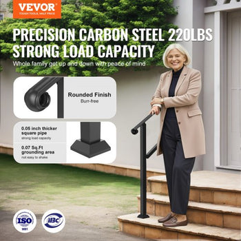 Handrails for Outdoor Steps, 2-3 Step Stair Hand Rail & Indoor Railing Kit, Railings for Outside Steps with Installation Kit, Hand Rails for Seniors,Porch Railing & Deck Hand Rail, Black
