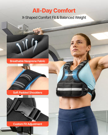 Adjustable Weighted Vest, 20-32 lbs Comfortable X-Shape Body Weight Vest Set with 6 Weight Packs and Reflective Stripe, for Men Women, Workout Equipment for Strength Training Running Jogging