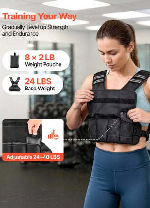 Adjustable Weighted Vest, 24-40 lbs Comfortable X-Shape Body Weight Vest Set with 8 Weight Packs and Reflective Stripe, for Men Women, Workout Equipment for Strength Training Running Jogging