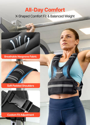Adjustable Weighted Vest, 24-40 lbs Comfortable X-Shape Body Weight Vest Set with 8 Weight Packs and Reflective Stripe, for Men Women, Workout Equipment for Strength Training Running Jogging