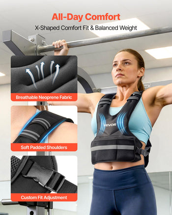 Adjustable Weighted Vest, 24-40 lbs Comfortable X-Shape Body Weight Vest Set with 8 Weight Packs and Reflective Stripe, for Men Women, Workout Equipment for Strength Training Running Jogging
