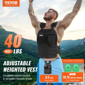 Weighted Vest, 40lb Weight Vest, Adjustable Body Weight Jacket for Men Women, Workout Equipment for Strength and Endurance Training, Running, Jogging, Walking, Fitness, and Weight Loss