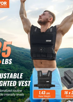 Adjustable Weighted Vest, 35lb Weight Vest with Iron Weights, Shoulder Pad, and Reflective Stripe, Body Weight Vest Exercise Set for Men Women, Workout Equipment for Strength Training Running