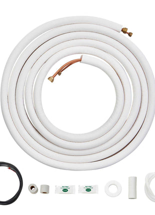 25FT Mini Split Line Set, 1/4" & 3/8" O.D Copper Pipes Tubing and Triple-Layer Insulation, for Air Conditioning or Heating Pump Equipment & HVAC with Rich Accessories (27ft Connection Cable)