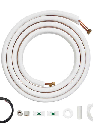 16FT Mini Split Line Set, 1/4" & 3/8" O.D Copper Pipes Tubing and Triple-Layer Insulation, for Air Conditioning or Heating Pump Equipment & HVAC with Rich Accessories (18ft Connection Cable)