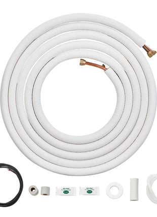 25FT Mini Split Line Set, 1/4" & 1/2" O.D Copper Pipes Tubing and Triple-Layer Insulation, for Air Conditioning or Heating Pump Equipment & HVAC with Rich Accessories (27ft Connection Cable)