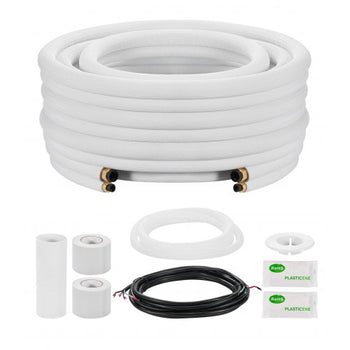 25ft Mini Split Line Set, 3/8 & 5/8 OD AC Copper Tubing Pipe, 3/8 White PE Thickened Insulated Coil with Flared Nuts, Rich Fittings, for Mini Split Air Conditioner HVAC or Heat Pump System