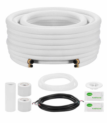 25ft Mini Split Line Set, 3/8” & 5/8” OD AC Copper Tubing Pipe, 3/8 White PE Thickened Insulated Coil with Flared Nuts, Rich Fittings, for Mini Split Air Conditioner HVAC or Heat Pump System