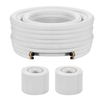 50ft Mini Split Line Set, 1/4” & 3/8” OD AC Copper Tubing Pipe, 3/8 White PE Thickened Insulated Coil with Flared Nuts, Strapping Tapes, for Mini Split Air Conditioner HVAC or Heat Pump System