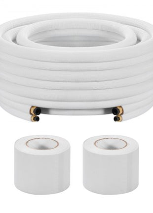 100ft Mini Split Line Set, 1/4 & 1/2 OD AC Copper Tubing Pipe, 3/8 White PE Thickened Insulated Coil with Flared Nuts, Strapping Tapes, for Mini Split Air Conditioner HVAC or Heat Pump System