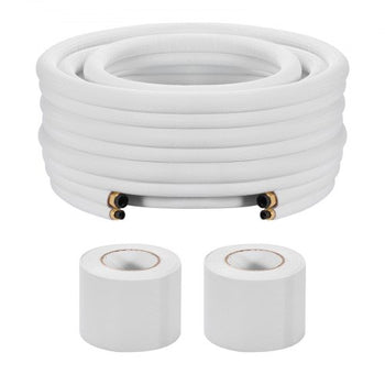 100ft Mini Split Line Set, 1/4 & 3/8 OD AC Copper Tubing Pipe, 3/8 White PE Thickened Insulated Coil with Flared Nuts, Strapping Tapes, for Mini Split Air Conditioner HVAC or Heat Pump System