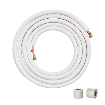 25FT Mini Split Line Set, 3/8" & 5/8" O.D Copper Pipes Tubing and Triple-Layer Insulation, for Mini Split Air Conditioning Refrigerant or Heating Pump Equipment & HVAC with Wrapping Strips.