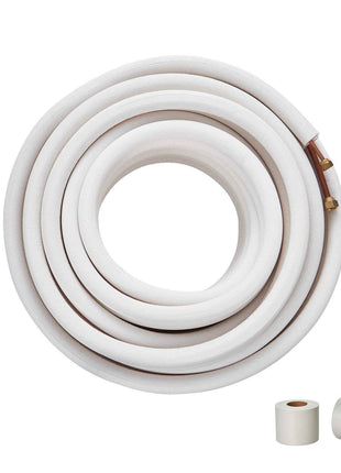 50FT Mini Split Line Set, 1/4" & 3/8" O.D Copper Pipes Tubing and Triple-Layer Insulation, for Mini Split Air Conditioning Refrigerant or Heating Pump Equipment & HVAC with Wrapping Strips.
