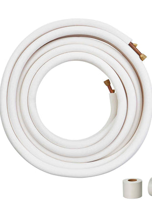 50FT Mini Split Line Set, 3/8" & 5/8" O.D Copper Pipes Tubing and Triple-Layer Insulation, for Mini Split Air Conditioning Refrigerant or Heating Pump Equipment & HVAC with Wrapping Strips.