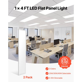 1x4 FT LED Flat Panel Light, 5700 LM, Flush Mount LED Drop Ceiling Lighting Fixture with 3 Color Selectable 3000K/4000K/5000K, 25W/30W/40W, 0-10V Dimmable, Ultra Slim for Home Kitchen, 2 Pack