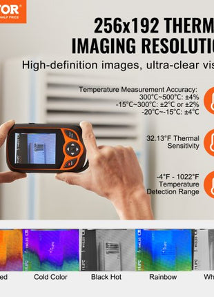 Thermal Imaging Camera, 256 x 192 IR Resolution Pocket Infrared Thermal Imager with WiFi, 25Hz Refresh Rate Thermal Camera Pocket with 3.2" Touch Screen, 0.3MP Visual Camera, -4?-1022?, IP54