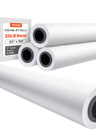 Wide Format Paper, 24 in x 150 ft Plotter Paper, 4 Rolls CAD Bond Rolls with 2 in Core, 20 LB Bond Paper Rolls, Idea for CAD Drawings, Engineering Plans, GIS Maps & Architectural Designs