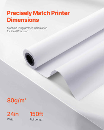 Wide Format Paper, 24 in x 150 ft Plotter Roll, 2 Rolls CAD Bond Rolls with 2 in Core, 20 LB Bond Paper Rolls, Ideal for CAD Drawings, Engineering Plans, GIS Maps, and Architectural Designs