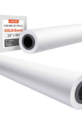 Wide Format Paper, 24 in x 150 ft Plotter Roll, 2 Rolls CAD Bond Rolls with 2 in Core, 20 LB Bond Paper Rolls, Ideal for CAD Drawings, Engineering Plans, GIS Maps, and Architectural Designs