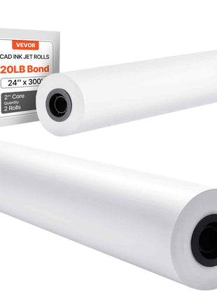 Wide Format Paper, 24 in x 300 ft Plotter Roll, 2 Rolls CAD Bond Rolls with 2 in Core, 20 LB Bond Paper Rolls, Ideal for CAD Drawings, Engineering Plans, GIS Maps, and Architectural Designs