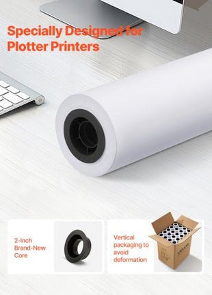 Wide Format Paper, 24 in x 150 ft Plotter Roll, 20 Rolls CAD Bond Rolls with 2 in Core, 20 LB Bond Paper Rolls, Ideal for CAD Drawings, Engineering Plans, GIS Maps, and Architectural Designs