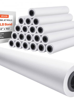 Wide Format Paper, 24 in x 150 ft Plotter Roll, 20 Rolls CAD Bond Rolls with 2 in Core, 20 LB Bond Paper Rolls, Ideal for CAD Drawings, Engineering Plans, GIS Maps, and Architectural Designs