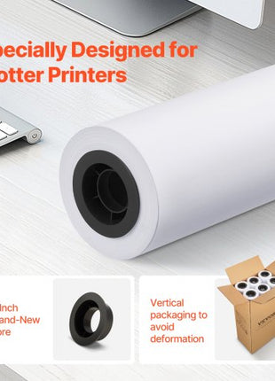 Wide Format Paper, 24 in x 150 ft Plotter Paper, 6 Rolls CAD Bond Rolls with 2 in Core, 20 LB Bond Paper Rolls, Idea for CAD Drawings, Engineering Plans, GIS Maps & Architectural Designs