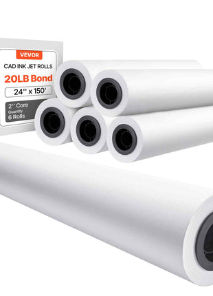 Wide Format Paper, 24 in x 150 ft Plotter Paper, 6 Rolls CAD Bond Rolls with 2 in Core, 20 LB Bond Paper Rolls, Idea for CAD Drawings, Engineering Plans, GIS Maps & Architectural Designs