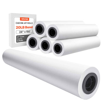Wide Format Paper, 24 in x 150 ft Plotter Paper, 6 Rolls CAD Bond Rolls with 2 in Core, 20 LB Bond Paper Rolls, Idea for CAD Drawings, Engineering Plans, GIS Maps & Architectural Designs