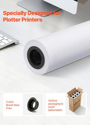 Wide Format Paper, 24 in x 150 ft Plotter Roll, 8 Rolls CAD Bond Rolls with 2 in Core, 20 LB Bond Paper Rolls, Ideal for CAD Drawings, Engineering Plans, GIS Maps, and Architectural Designs