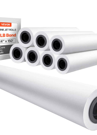 Wide Format Paper, 24 in x 150 ft Plotter Roll, 8 Rolls CAD Bond Rolls with 2 in Core, 20 LB Bond Paper Rolls, Ideal for CAD Drawings, Engineering Plans, GIS Maps, and Architectural Designs