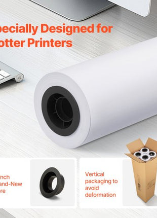 Wide Format Paper, 36 in x 150 ft Plotter Paper, 4 Rolls CAD Bond Rolls with 2 in Core, 20 LB Bond Paper Rolls, Idea for CAD Drawings, Engineering Plans, GIS Maps & Architectural Designs