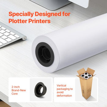 Wide Format Paper, 36 in x 150 ft Plotter Paper, 4 Rolls CAD Bond Rolls with 2 in Core, 20 LB Bond Paper Rolls, Idea for CAD Drawings, Engineering Plans, GIS Maps & Architectural Designs