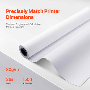 Wide Format Paper, 36 in x 150 ft Plotter Paper, 4 Rolls CAD Bond Rolls with 2 in Core, 20 LB Bond Paper Rolls, Idea for CAD Drawings, Engineering Plans, GIS Maps & Architectural Designs