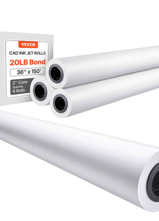 Wide Format Paper, 36 in x 150 ft Plotter Paper, 4 Rolls CAD Bond Rolls with 2 in Core, 20 LB Bond Paper Rolls, Idea for CAD Drawings, Engineering Plans, GIS Maps & Architectural Designs