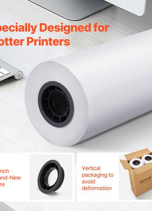 Wide Format Paper, 24 in x 500 ft Plotter Paper, 2 Rolls CAD Bond Rolls with 3 in Core, 20 LB Bond Paper Rolls, Idea for CAD Drawings, Engineering Plans, GIS Maps & Architectural Designs