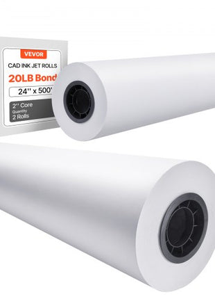 Wide Format Paper, 24 in x 500 ft Plotter Paper, 2 Rolls CAD Bond Rolls with 3 in Core, 20 LB Bond Paper Rolls, Idea for CAD Drawings, Engineering Plans, GIS Maps & Architectural Designs