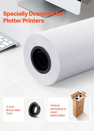 Wide Format Paper, 30 in x 500 ft Plotter Roll, 2 Rolls CAD Bond Rolls with 3 in Core, 20 LB Bond Paper Rolls, Ideal for CAD Drawings, Engineering Plans, GIS Maps, and Architectural Designs