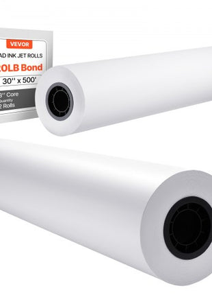 Wide Format Paper, 30 in x 500 ft Plotter Roll, 2 Rolls CAD Bond Rolls with 3 in Core, 20 LB Bond Paper Rolls, Ideal for CAD Drawings, Engineering Plans, GIS Maps, and Architectural Designs