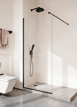 Fixed Glass Shower Panel, 34 x 73.6 in Semi-Framed Fixed Shower Screen, 5/16 in Thick Clear Tempered Glass Door with Bottom Seal Strip and Hardware, Easy to Clean, for Bathroom, Matte Black