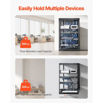 16U Open Frame Network Rack, 23 in Depth, Wall Mounted or Floor Standing Server Rack, Heavy Duty 4 Post, with Vented Shelves & Mounting Hardware, Holds All Your Networking IT Equipment AV Gear
