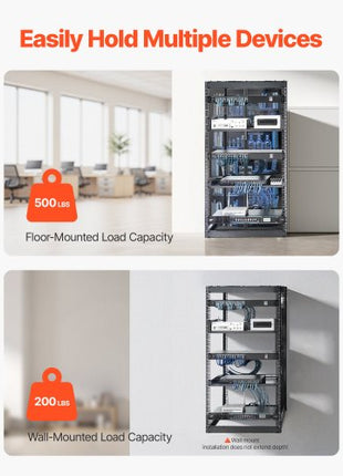 20U Open Frame Network Rack, 23 in Depth, Wall Mounted or Floor Standing Server Rack, Heavy Duty 4 Post, with Vented Shelves & Mounting Hardware, Holds All Your Networking IT Equipment AV Gear