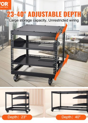 9U Open Frame Server Rack, 23''-40'' Adjustable Depth, Free Standing or Wall Mount Network Server Rack with 360° Casters, Heavy Duty 4 Post Holds All Your Networking IT Equipment AV Gear Router