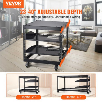 9U Open Frame Server Rack, 23''-40'' Adjustable Depth, Free Standing or Wall Mount Network Server Rack with 360° Casters, Heavy Duty 4 Post Holds All Your Networking IT Equipment AV Gear Router